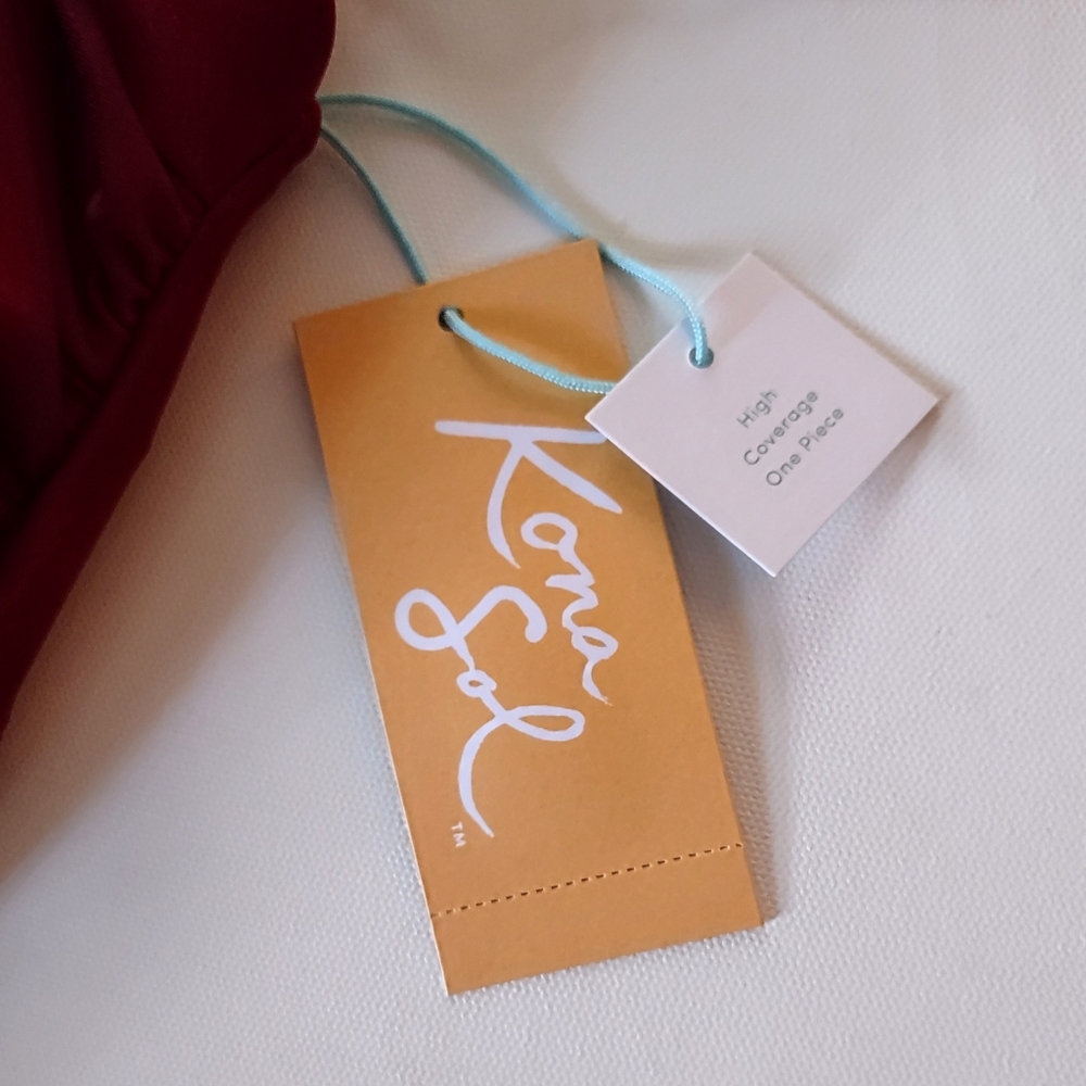 Kona Sol Maroon One Piece Rouched Swim Suit Large - Picture 7 of 13